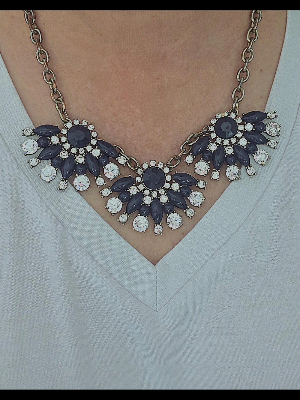 J.Crew Statement Navy and Crystal Floral Bib Necklace - Women Jewelry